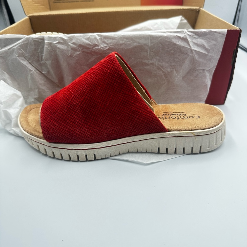 Comfortiva Red Suede Pillowtop Slide Sandals New In Box | 6.5 W - Picture 3 of 10